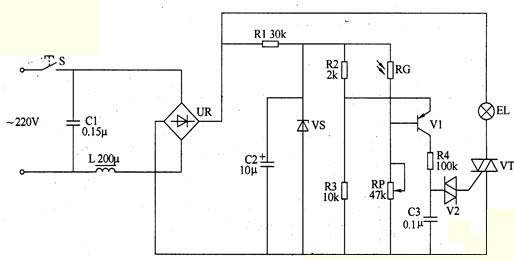 220V自動調(diào)光臺燈電路圖